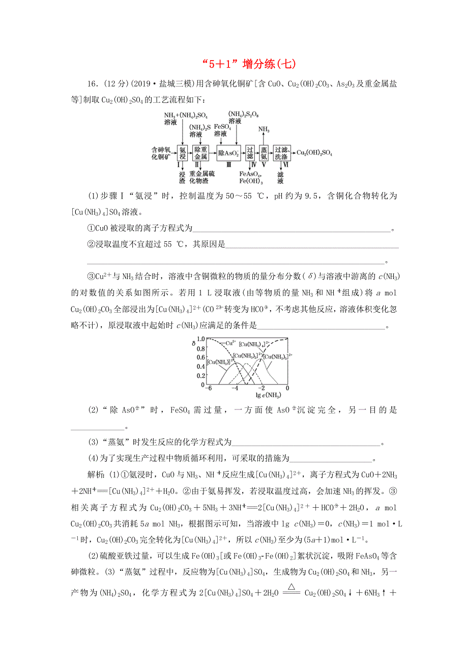 江苏专用2020高考化学二轮复习第三板块考前巧训特训第二类非选择题专练“5＋1”增分练七_第1页