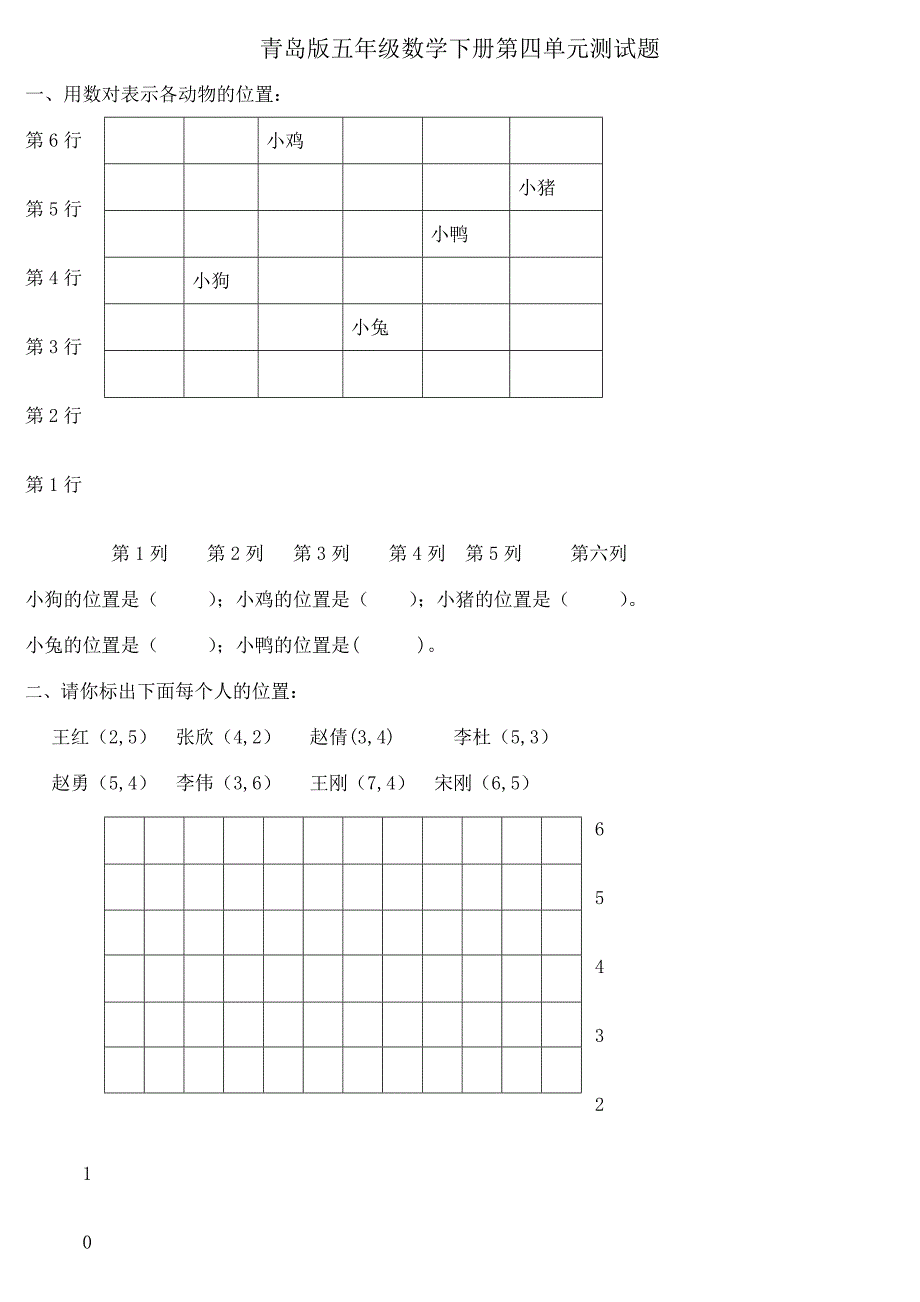 青岛版五年级数学下册第四单元测试题_第1页