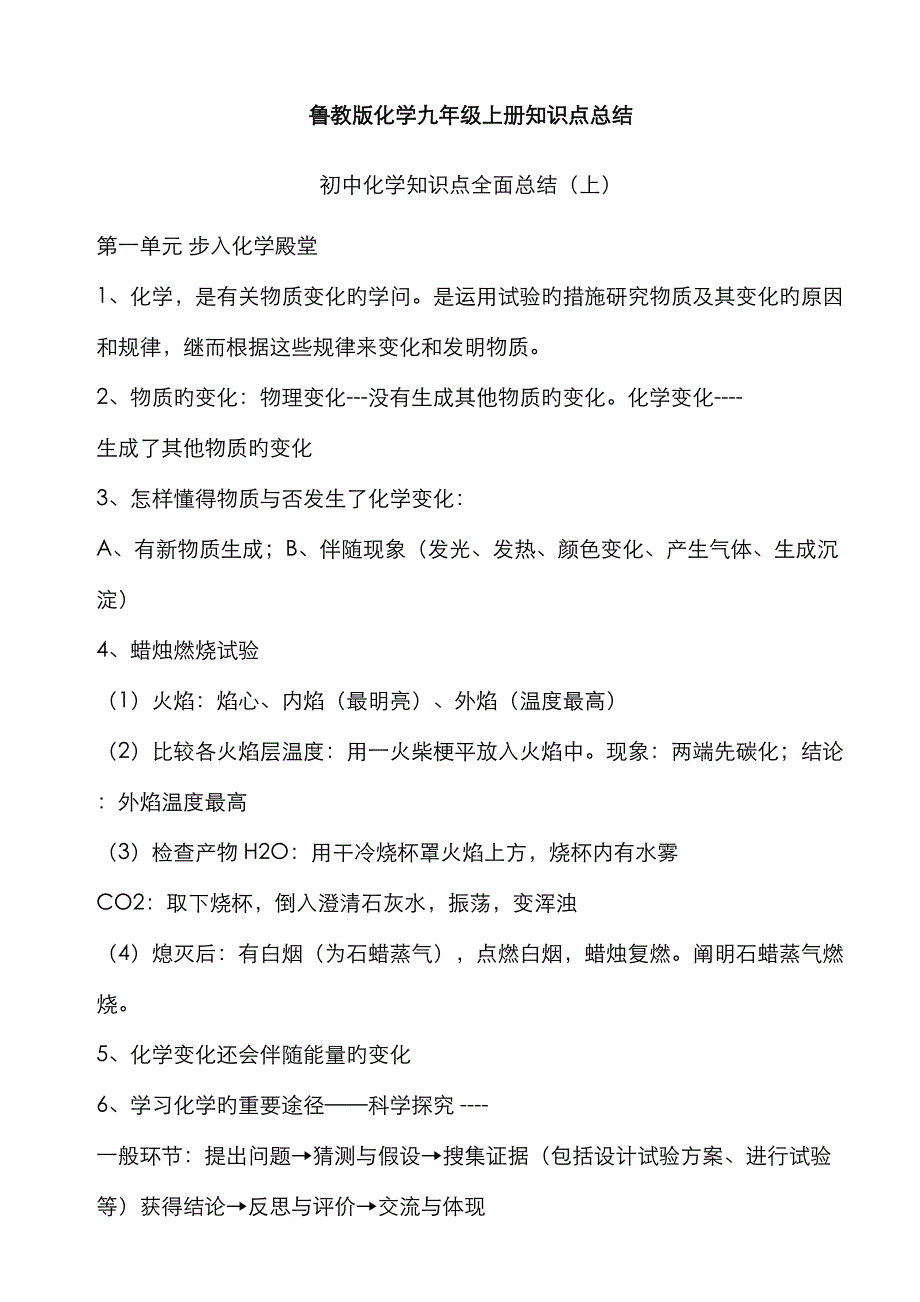 2023年鲁教版化学九年级上册知识点总结_第1页