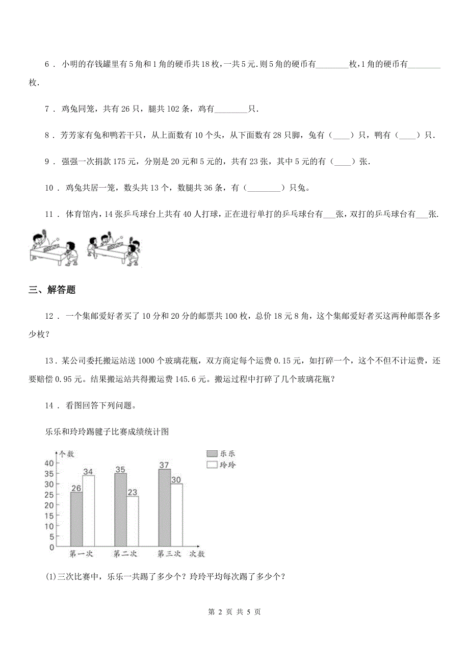 人教版 数学四年级下册第9单元《数学广角——鸡兔同笼》单元测试卷_第2页