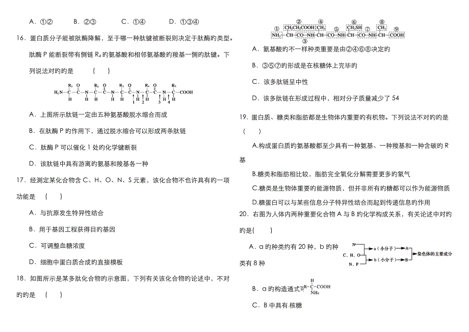 高中生物必修一月考试题_第4页