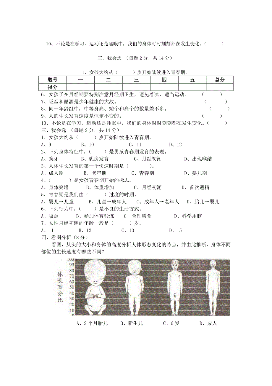 苏教版科学六年级下册第一单元试题 (I)_第2页