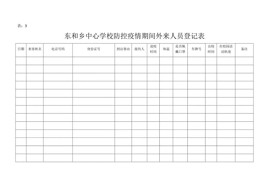 疫情防控期间外来人员登记表