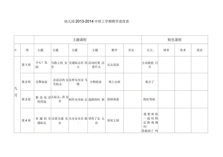 中班上学期月计划表_第1页