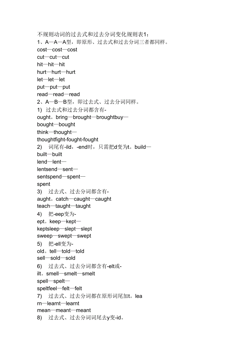 不规则动词过去式和过去分词变化规则表.doc_第1页