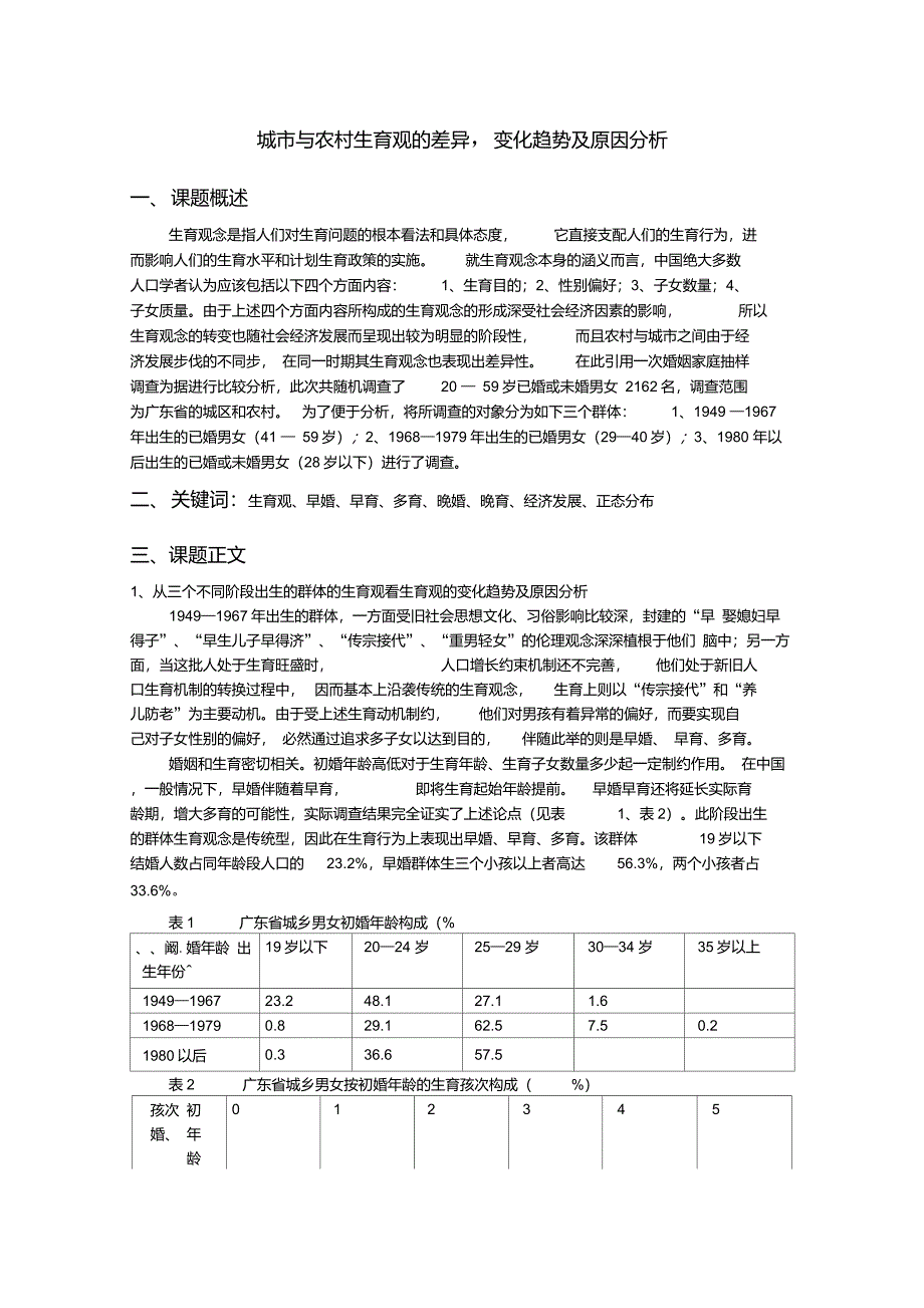 城市与农村生育观的差异变化趋势及原因分析_第1页