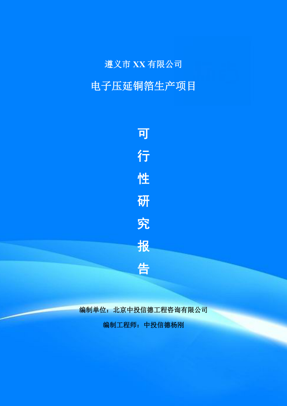 电子压延铜箔生产项目申请报告可行性研究报告_第1页