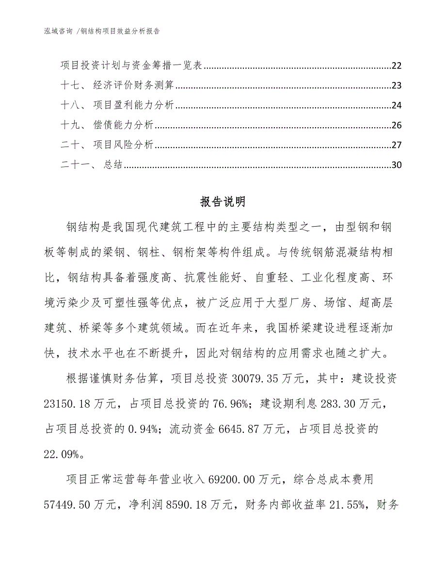 钢结构项目效益分析报告（模板范本）_第2页