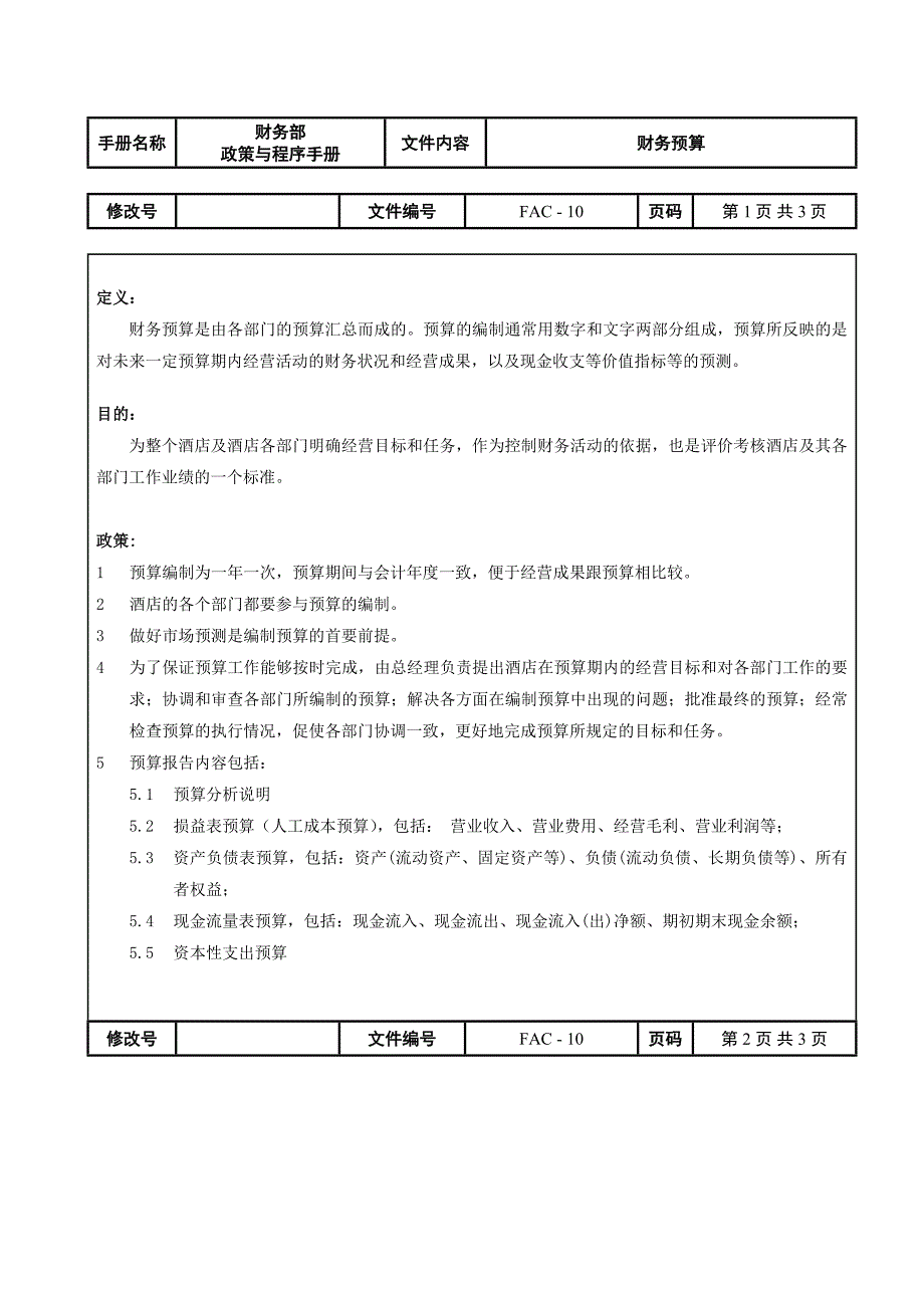 国际酒店财务管理制度程序PP5FA10财务预算_第2页