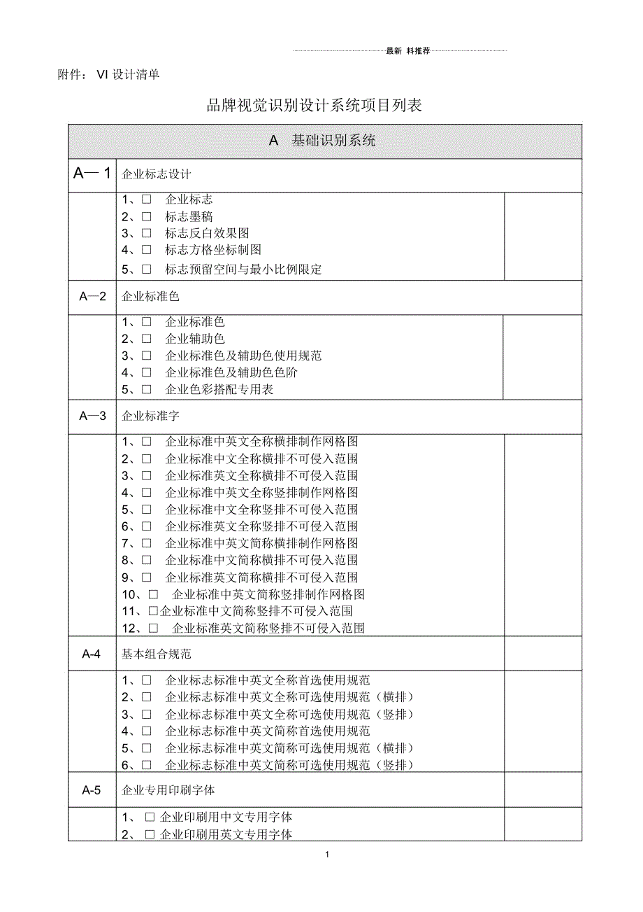 企业品牌视觉识别系统清单_第1页