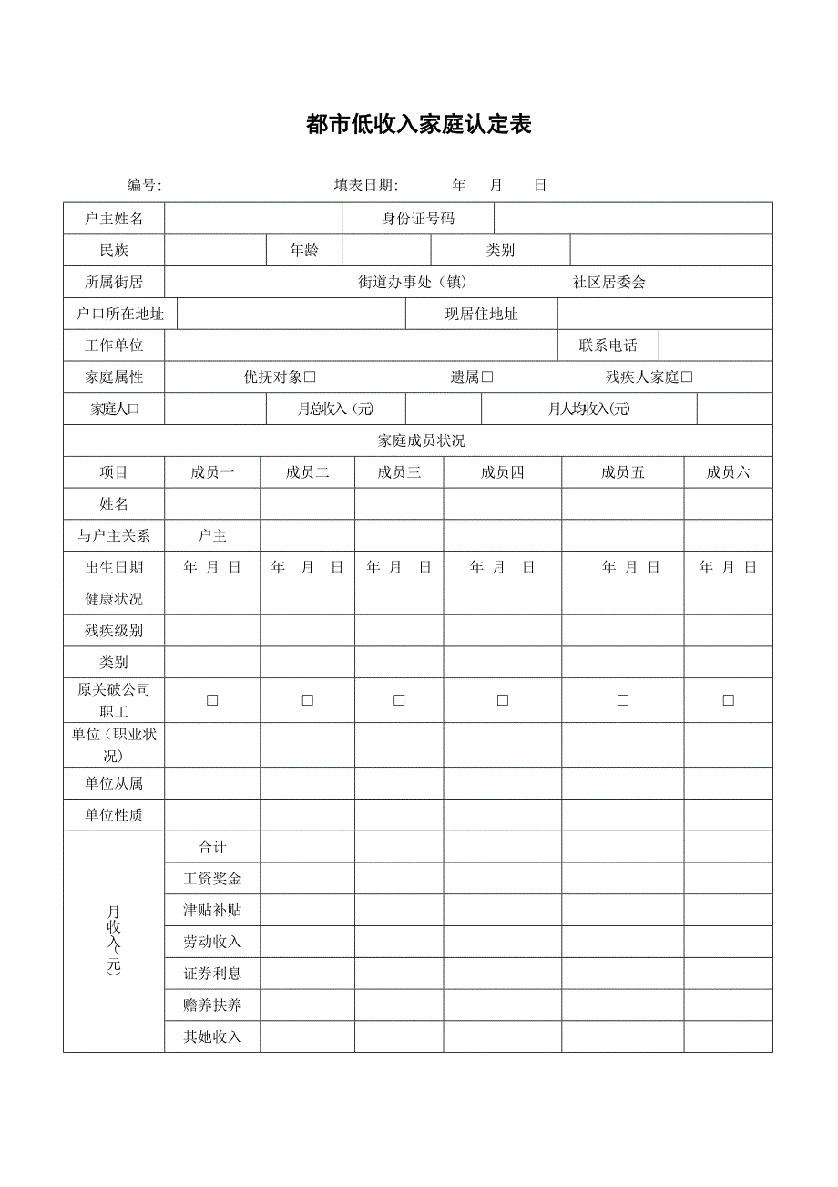 城市低收入家庭认定表_第1页