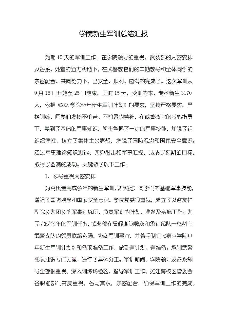 学院新生军训总结汇报_第1页