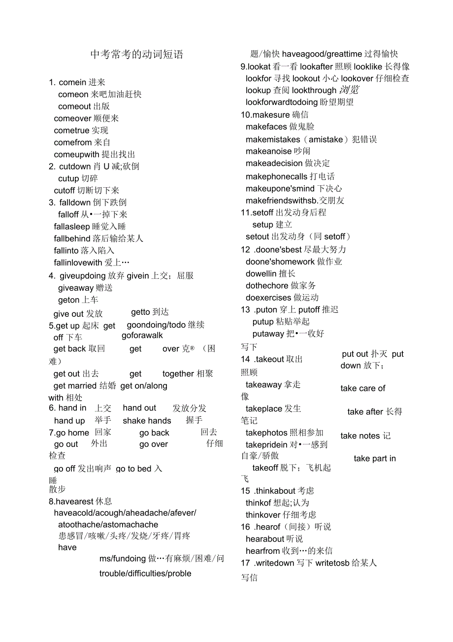 中考英语常考的动词短语归纳_第1页