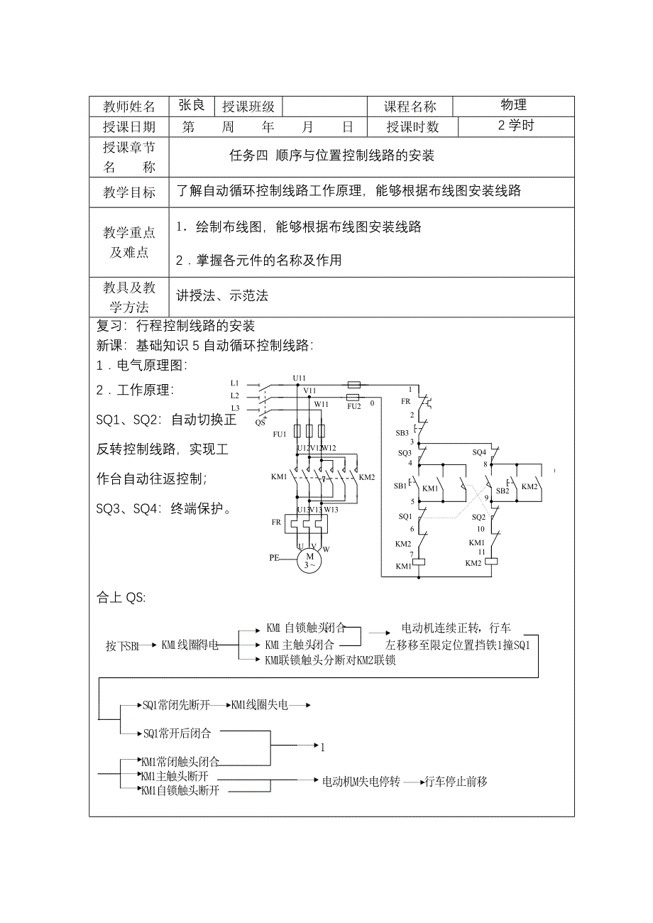 顺序与位置控制线路的安装教案.doc_第1页