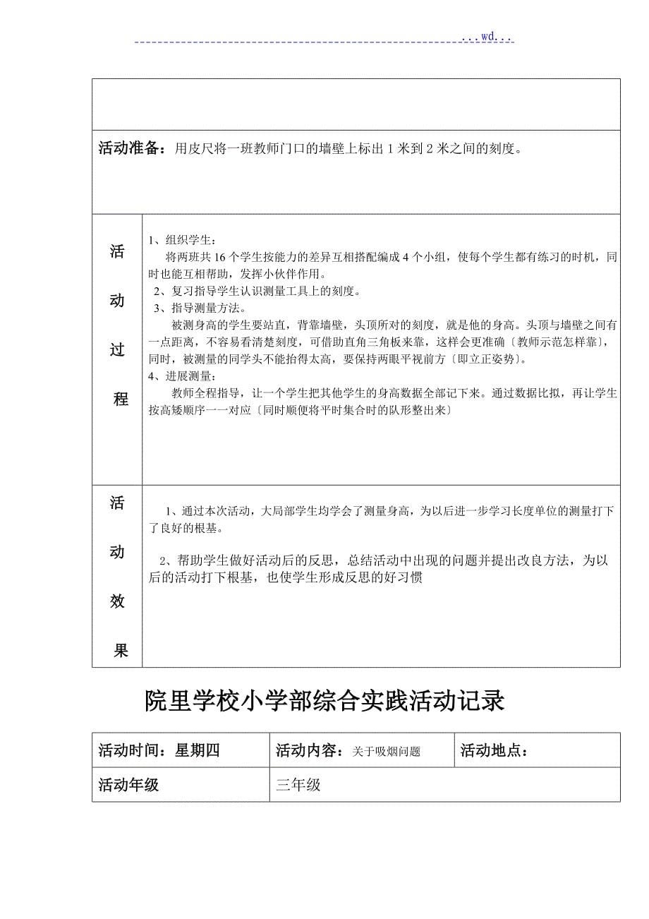 小学三年级综合实践活动记录表_第5页