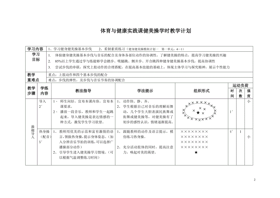 高中体育健美操基本步伐教学设计.doc_第2页