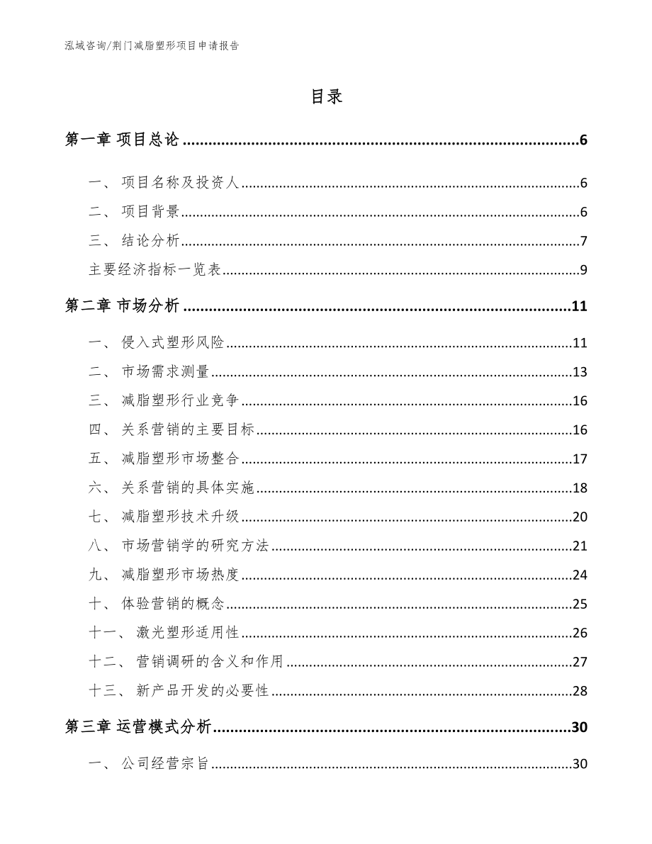 荆门减脂塑形项目申请报告_模板范文_第1页