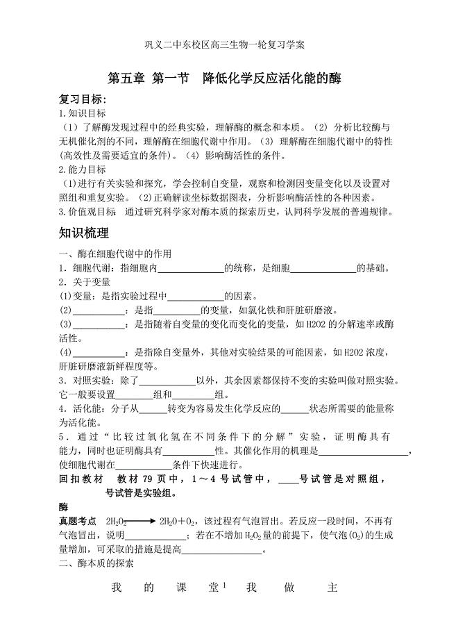 降低化学反应活化能的酶复习学案.doc