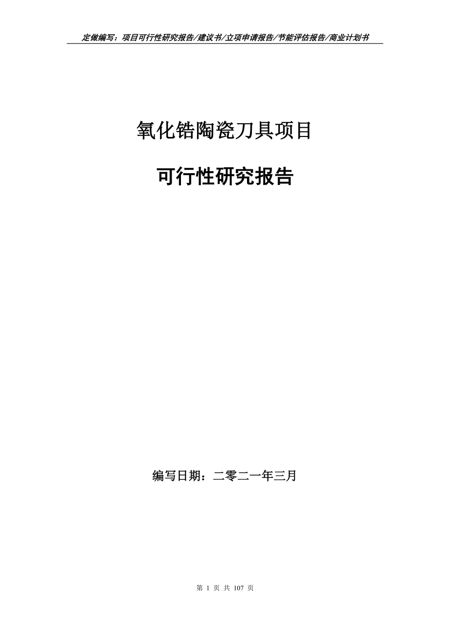 氧化锆陶瓷刀具项目可行性研究报告写作范本_第1页