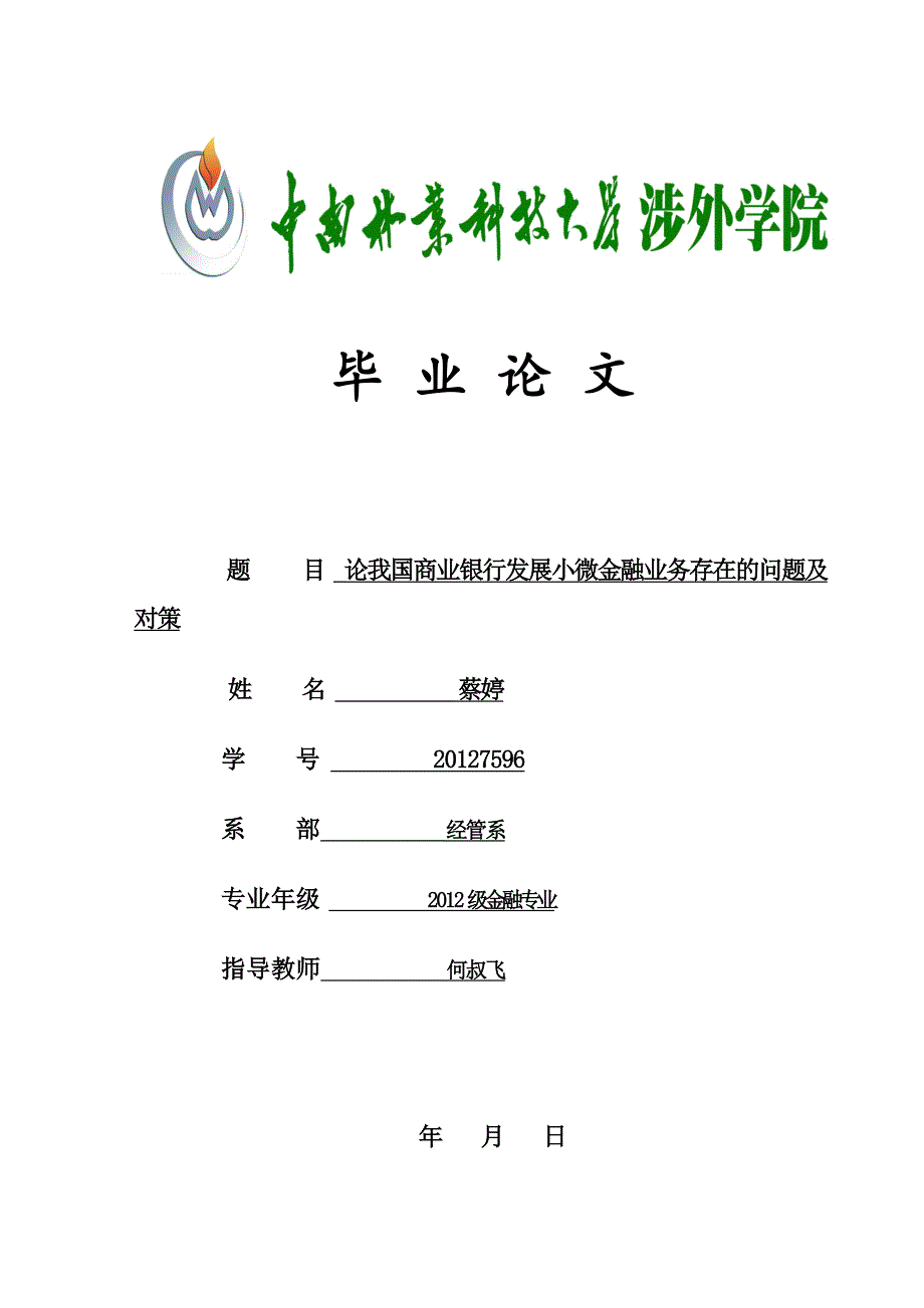 论我国商业银行发展小微金融业务存在的问题及对策毕业论文_第1页