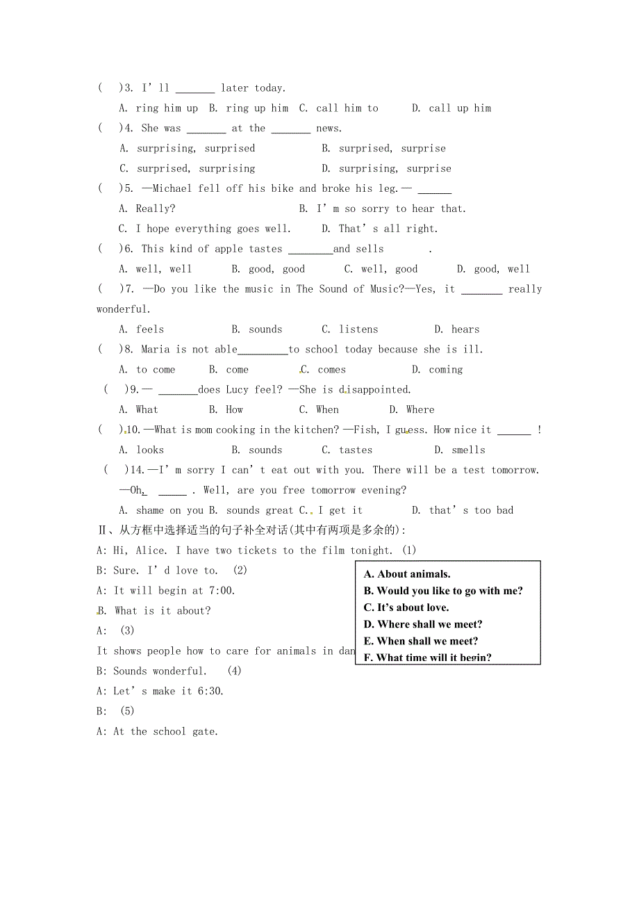 重庆市涪陵第十九中学校八年级英语下册Unit5Topic1ImsohappySectionB导学案无答案新版仁爱版_第4页