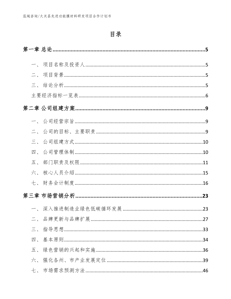 大关县先进功能膜材料研发项目合作计划书（范文参考）_第1页