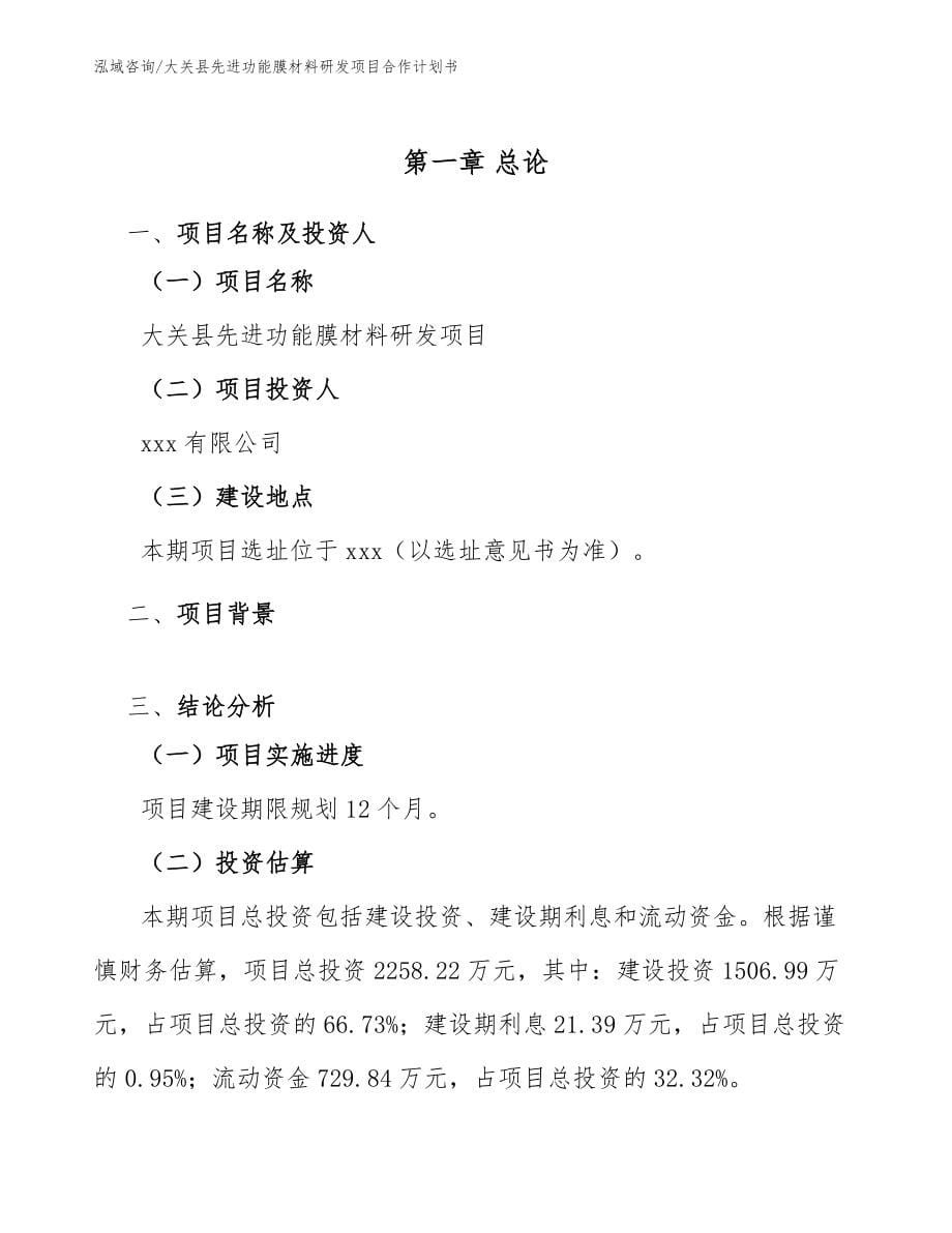 大关县先进功能膜材料研发项目合作计划书（范文参考）_第5页