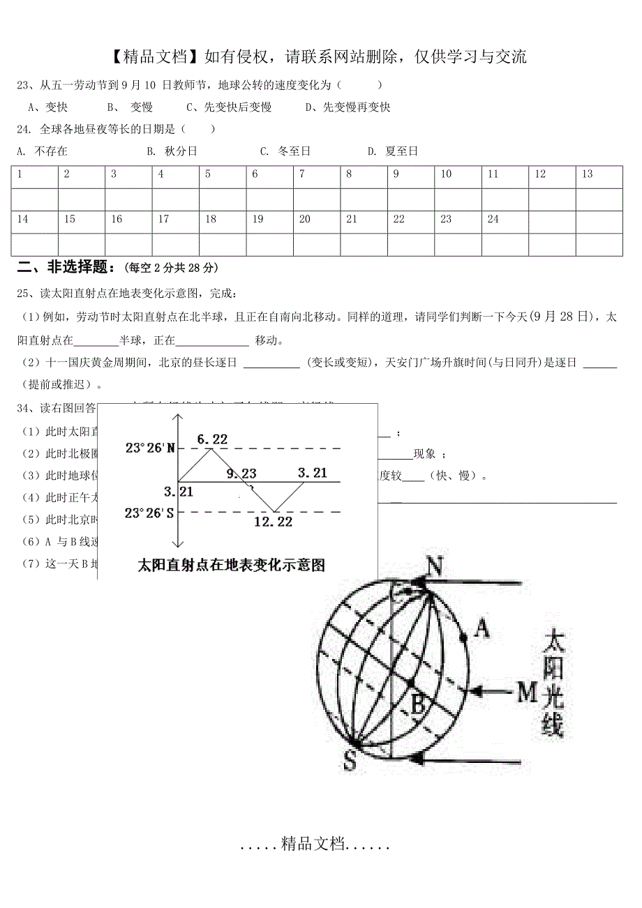 余干二中高一上学期第一次月考地理试卷_第4页