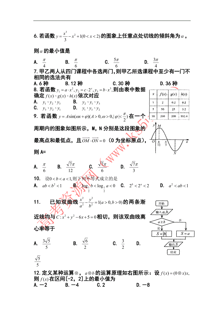 烟台市高三五月份适应性练习（三）理科数学试题及答案_第2页