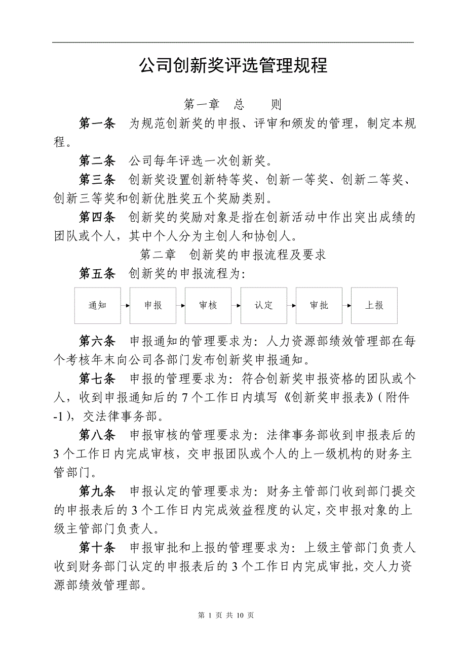 公司创新奖评选管理规程_第1页