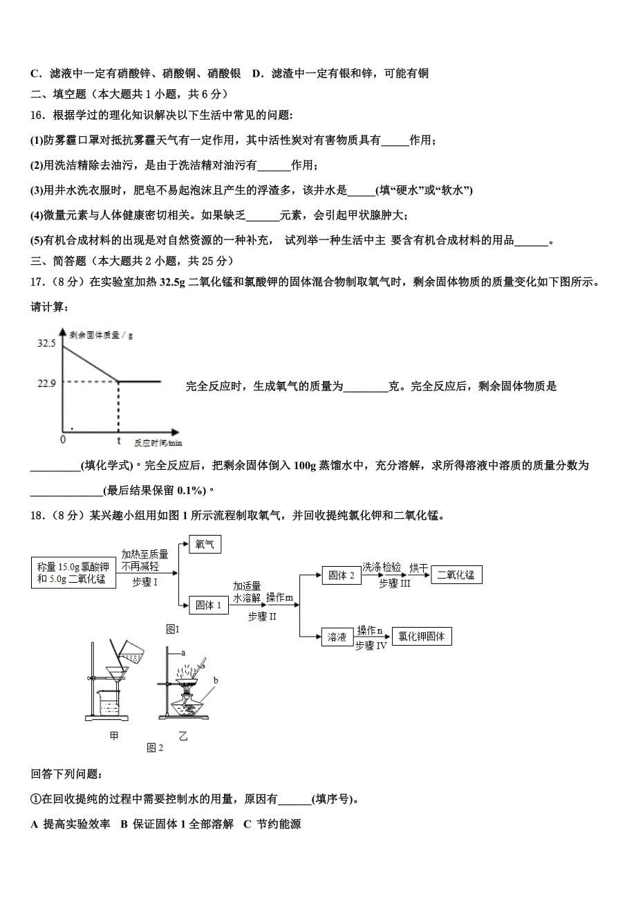 2022-2023学年湖南省长沙市铁路一中学中考化学猜题卷含解析_第5页