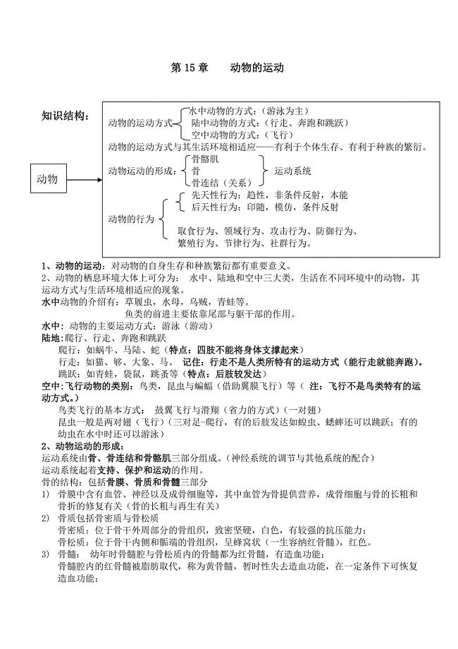 北师大版生物八年级上册复习要点.doc