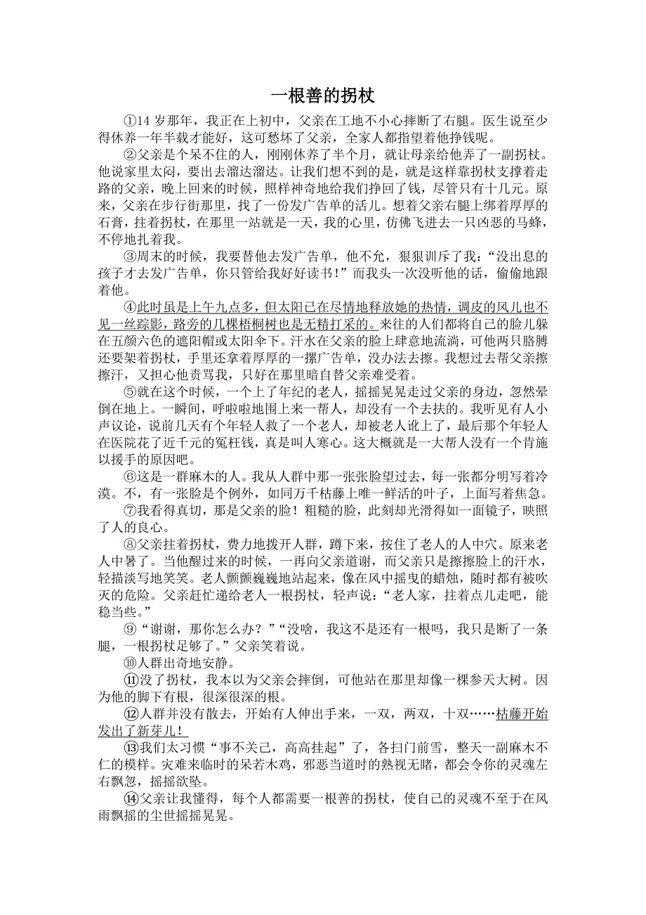 一根善的拐杖阅读答案(16葫芦岛中考)_第1页