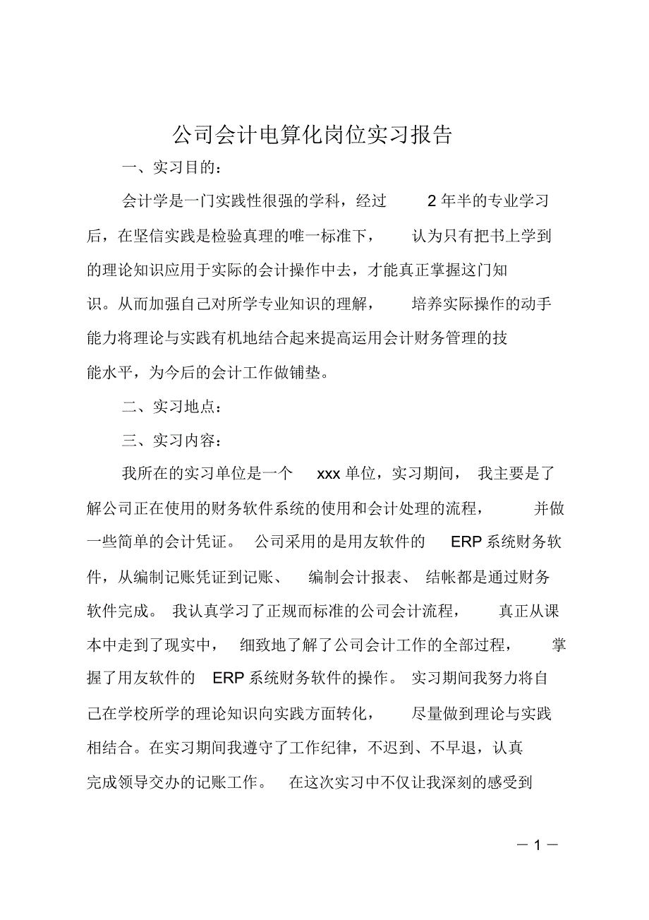 公司会计电算化岗位实习报告_第1页