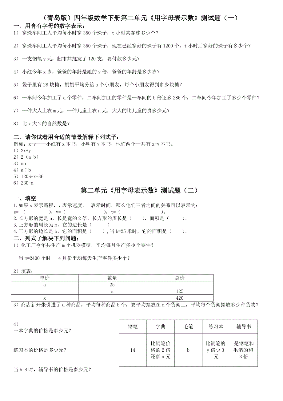 2020年青岛版小学四年级数学下册单元测试题全册-(2)精编版_第1页