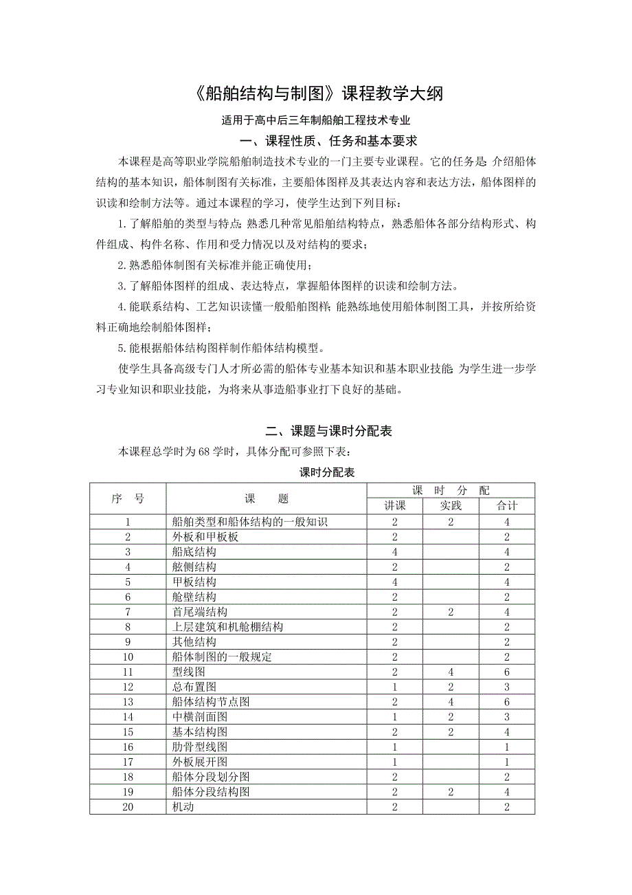 船舶结构与制图课程教学大纲.doc_第1页