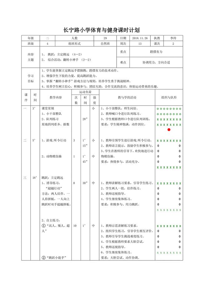 长宁路小学体育与健身课时计划.doc