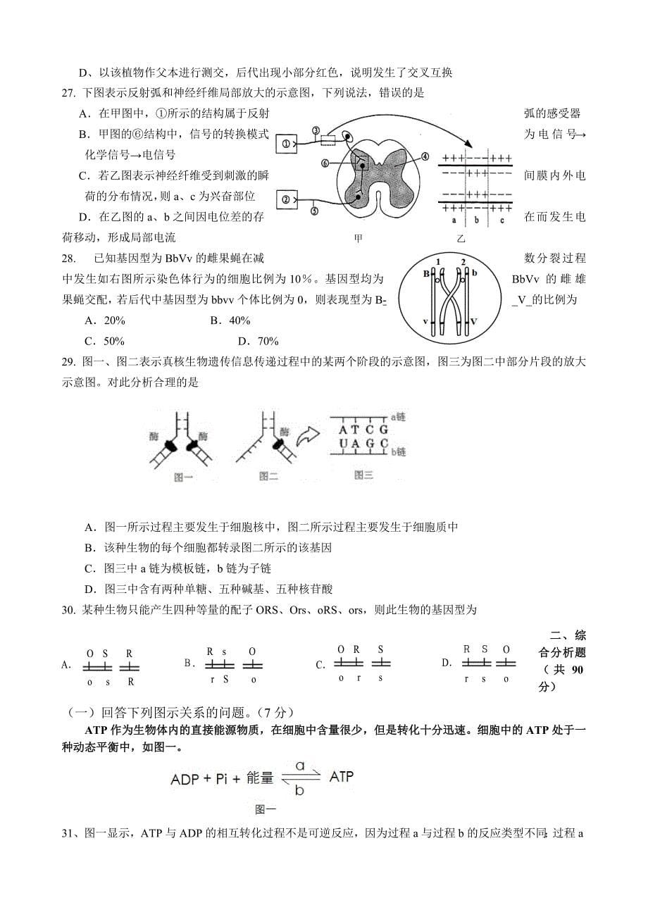 上海市杨浦区中学2015年高三上学期学业质量调研生物试卷.doc_第5页