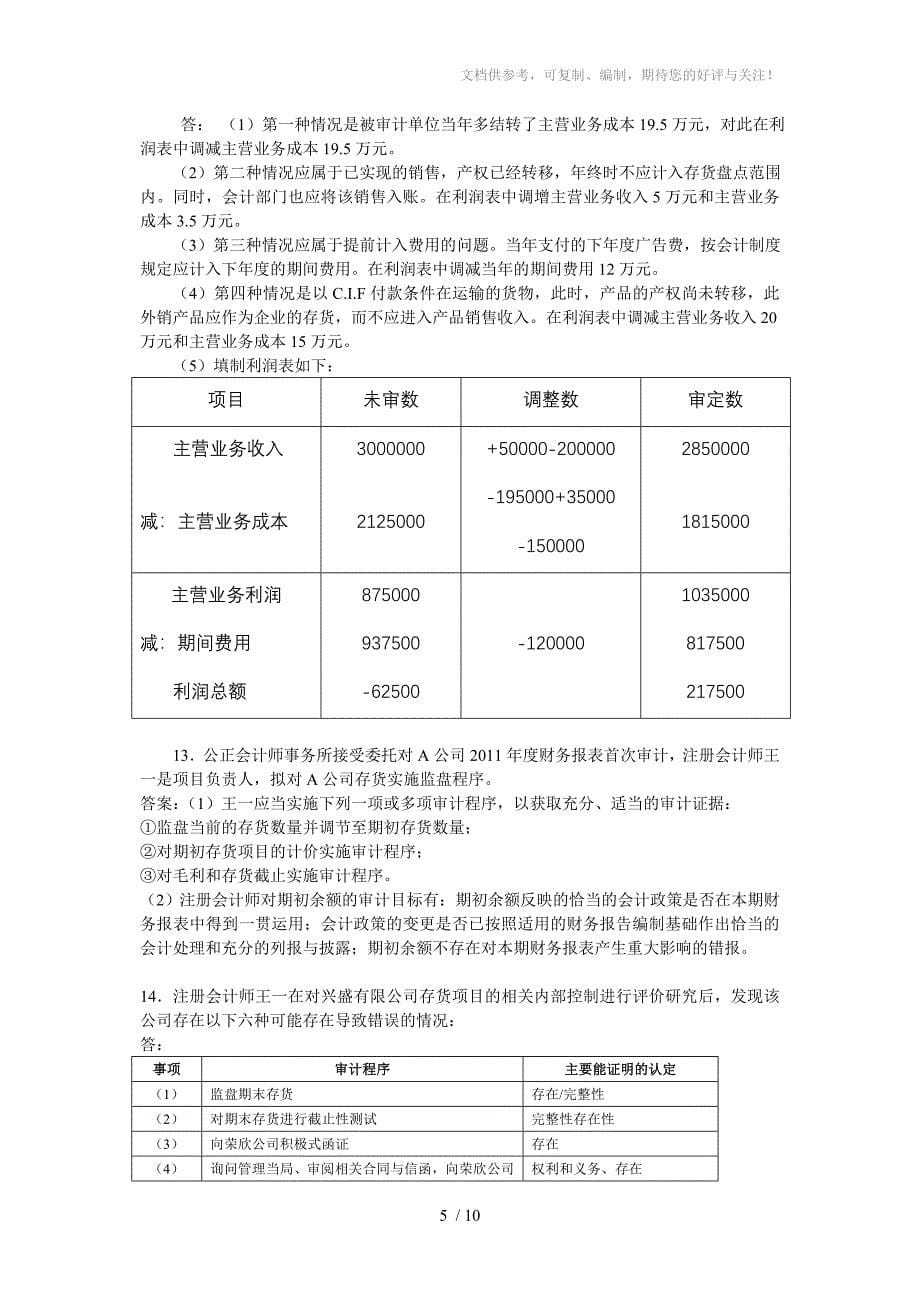 审计实务题及判断改错题答案参考_第5页