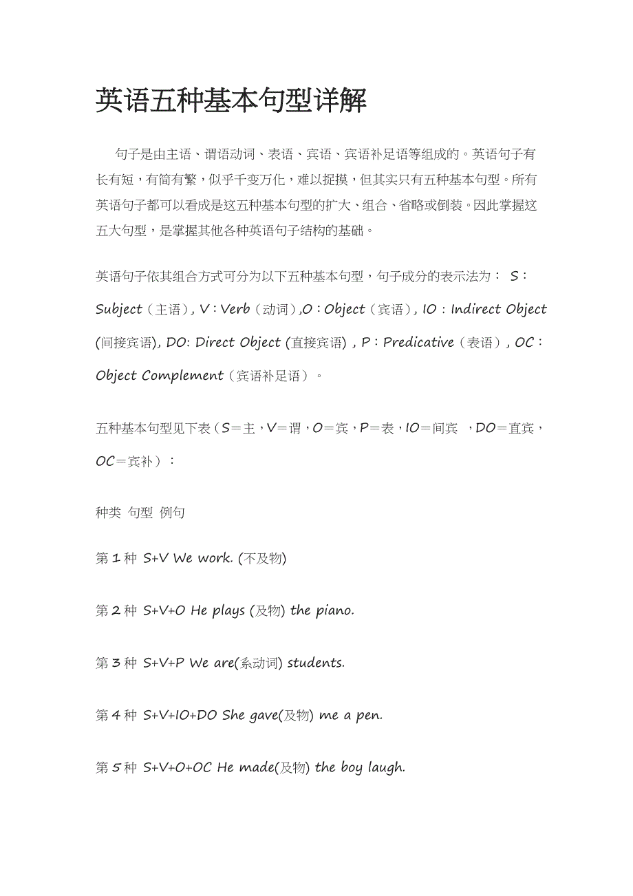 英语五种基本句型详解_第1页