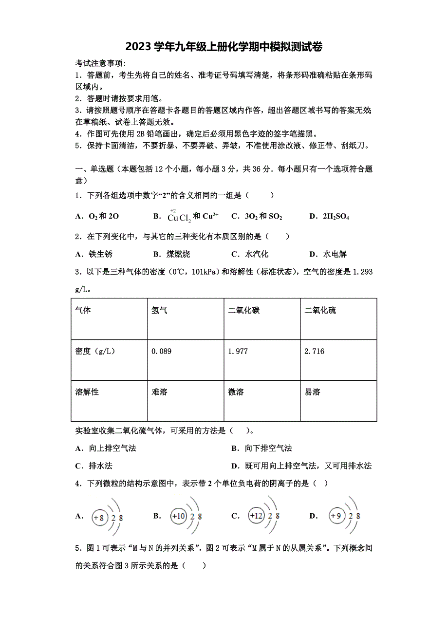 广东省深圳外国语xx学校2023学年化学九年级第一学期期中复习检测试题含解析.doc_第1页