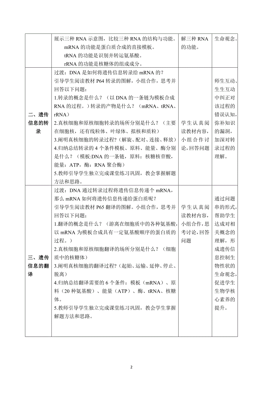 基因指导蛋白质的合成教案 高一生物人教版必修二.doc_第2页