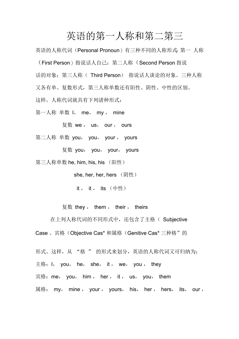 英语的第一人称和第二第三规则_第1页