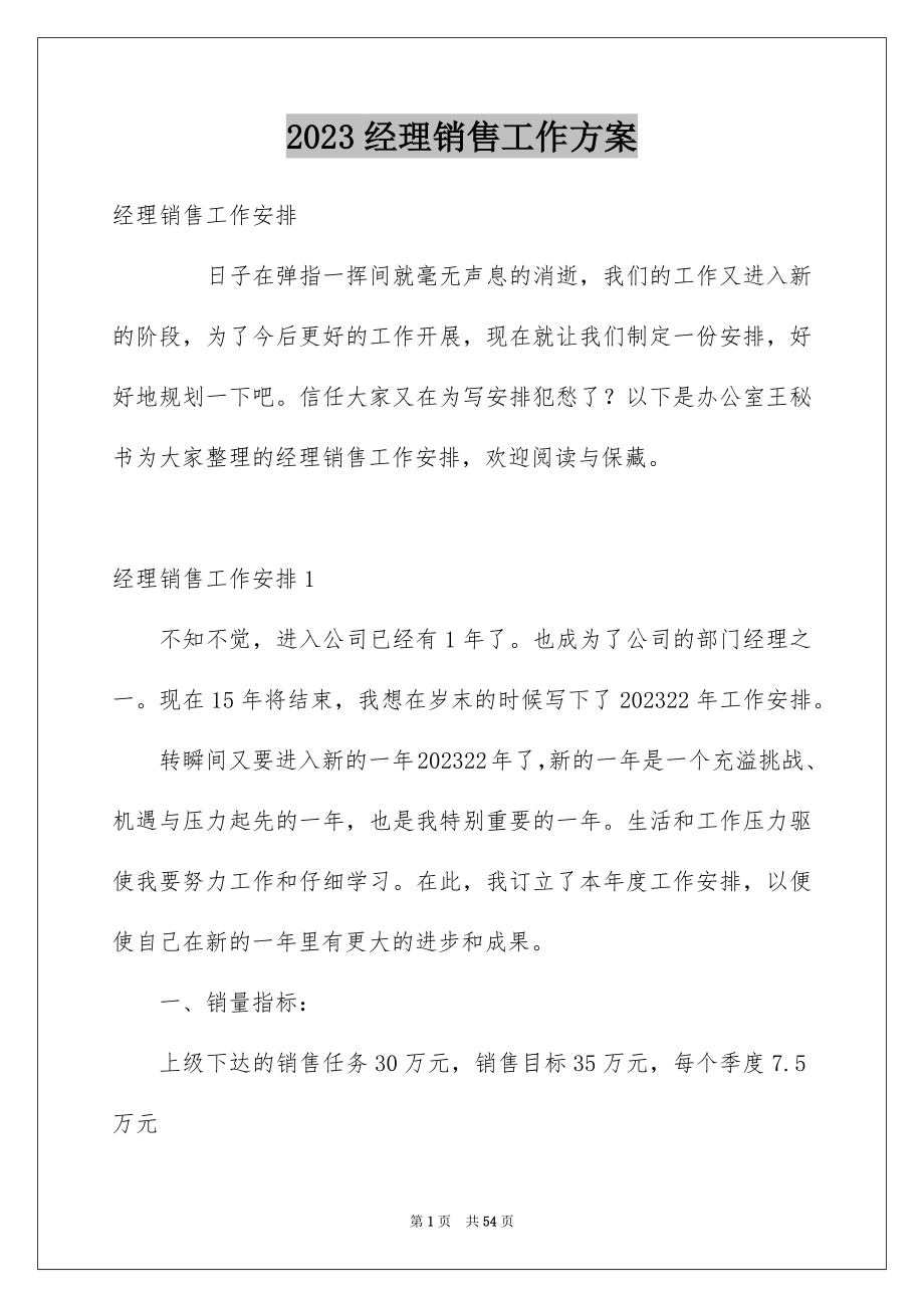 2023年经理销售工作计划1范文.docx_第1页