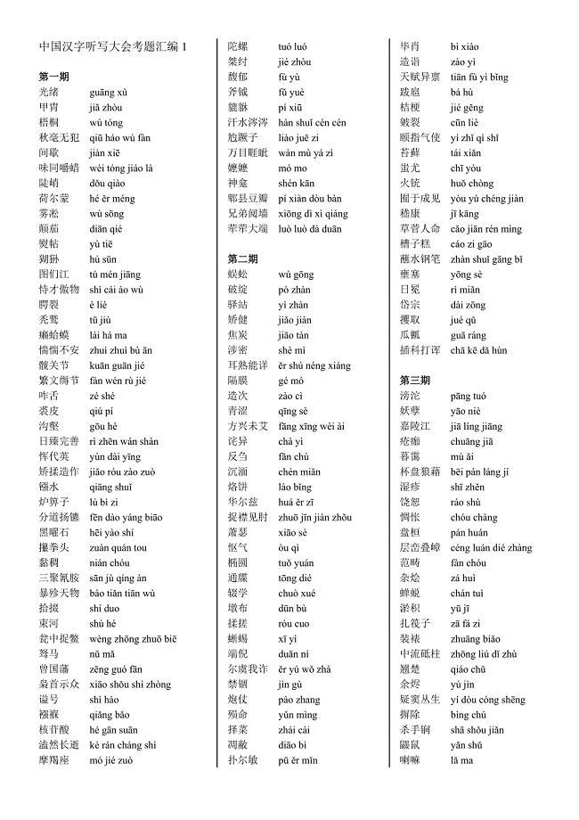 中国汉字听写大会考题汇编1-8（教育精品）