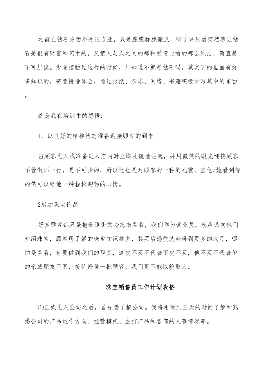 2022年珠宝销售员工作计划表格_第2页