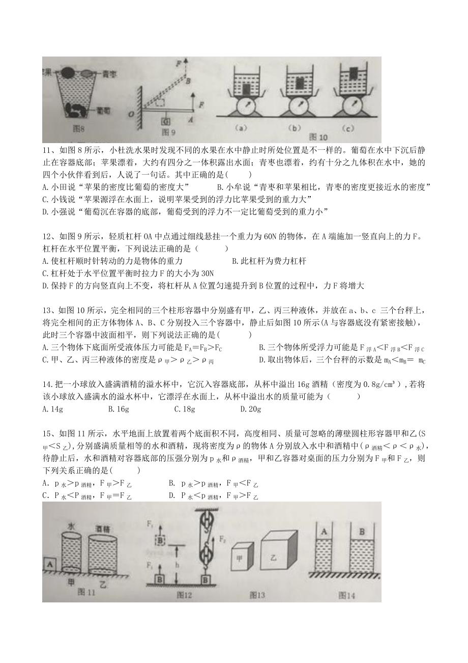 2019-2020学年重庆八中初二(下)期末考试物理试题_第3页