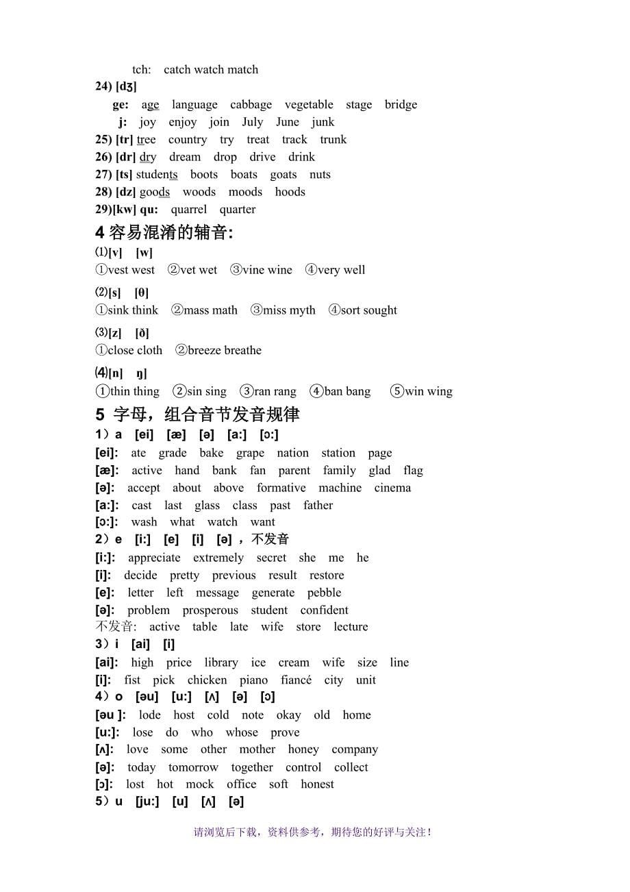 48个国际音标对应字母组合_第5页