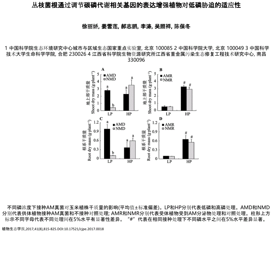 丛枝菌根通过调节碳磷代谢相关基因的表达增强植物对低磷胁_第1页