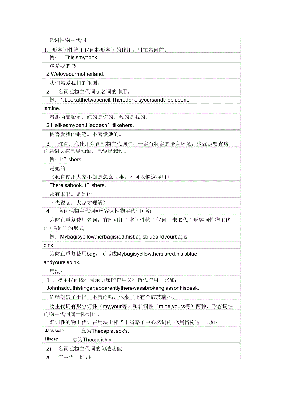 形容词性物主代词和名词性物主代词的区别和用法.doc_第1页